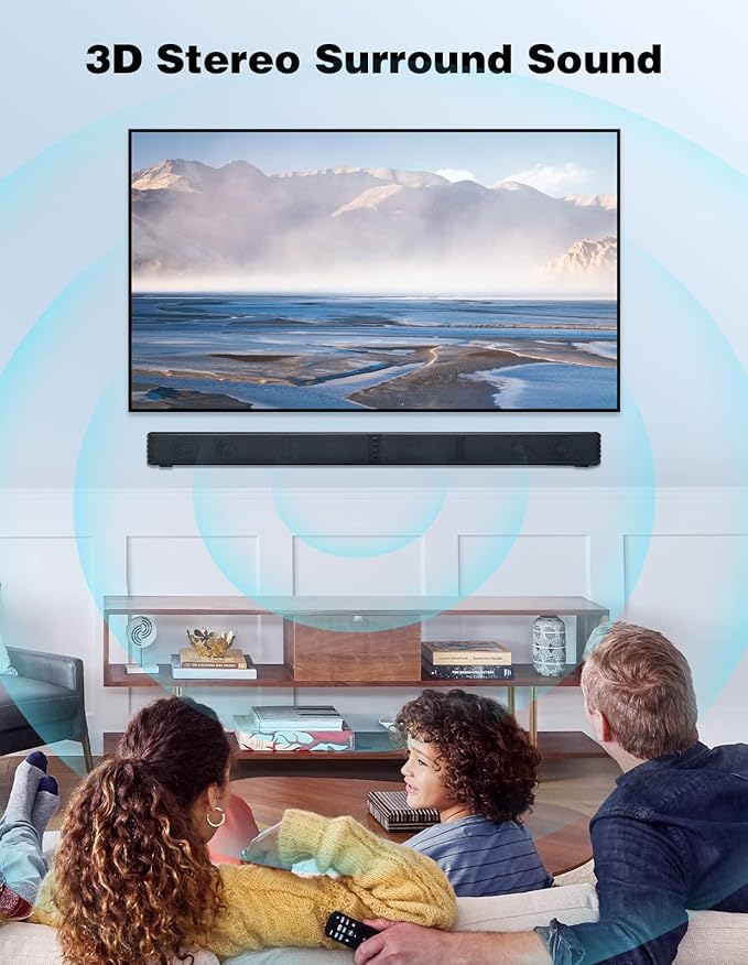 2 in 1 Separable Sound Bar for Smart TV, 2.2 Channel 32Inch Bluetooth 5.0 TV Speaker for Surround Sound System, Built-in Dual Subwoofer, Bass Adjustable, Remote Control Included(Sound Bar)
