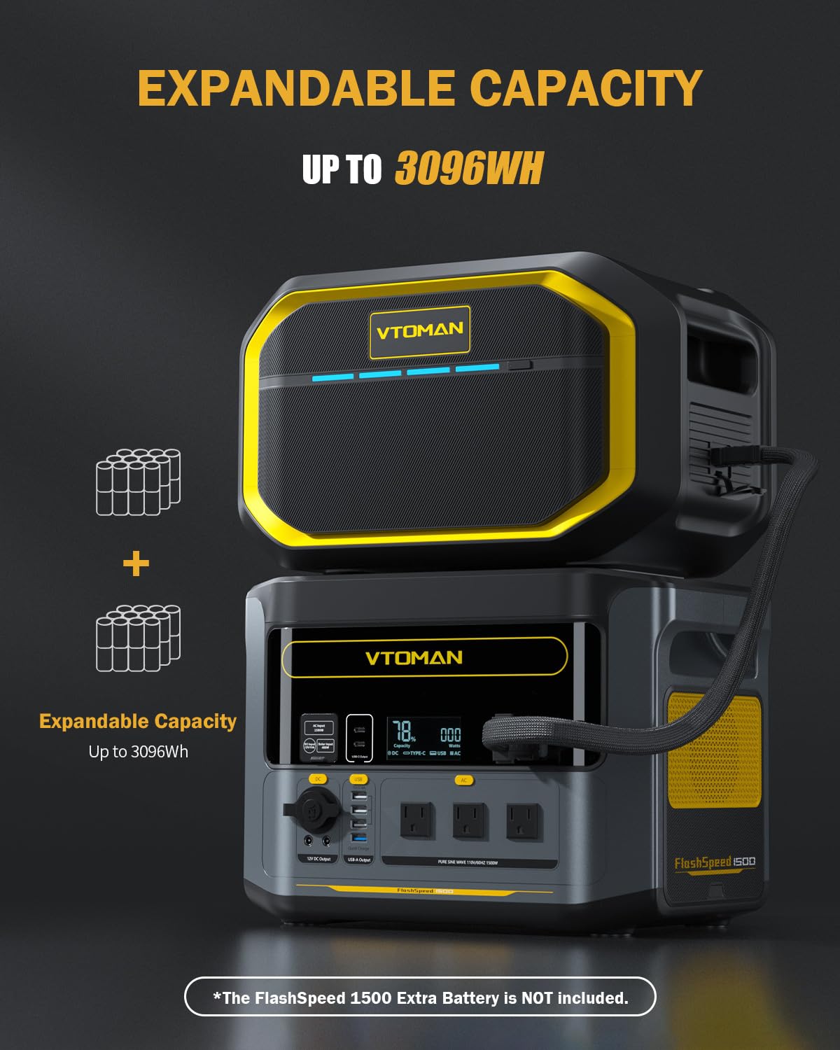 VTOMAN FlashSpeed 1500 Solar Generator, 1548Wh LiFePO4, 3000W peak ouput