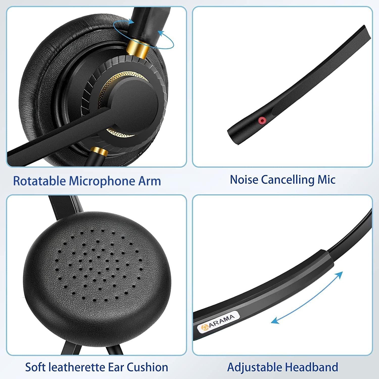 Arama USB Headset with Microphone for PC, Computer Laptop Headphones with Noise Cancelling Mic & Audio Controls for Home Office Business Skype UC Webinar Zoom