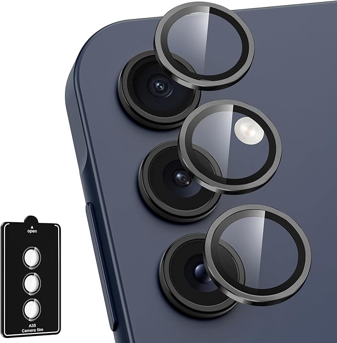 for Samsung Galaxy A35 5G Camera Lens Protector, Individual Metal Ring Tempered Glass Lens Cover, [Strong Adsorption] Scratch Resistant Ultra-Thin HD Clear Lens Cover, 1 Set-Black