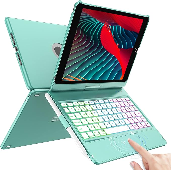 HOTLIFE Keyboard Case for iPad 10.2 - Keyboard for iPad 9th Generation & 8th & 7th Gen - Touch Wireless Backlight Keyboard - 360° Rotatable Protective Cover with Pencil Holder