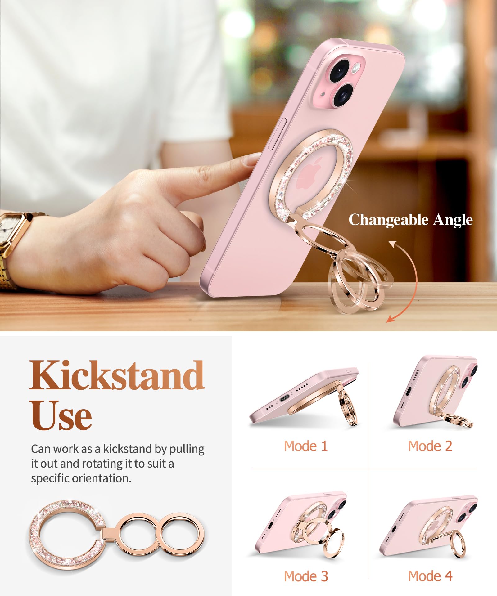 GVIEWIN Magnetic Phone Ring Holder, Compatible with MagSafe Phone Grip