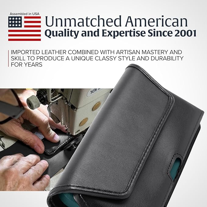 Turtleback Belt Clip for iPhone 16 Pro, 16e, 15 pro 14 Pro 13 Pro -Small- Fits w/Slim MagSafe Style Cases - Premium Black Leather, Horizontal Belt Holder, Magnetic Closure HD Rotating Belt Clip