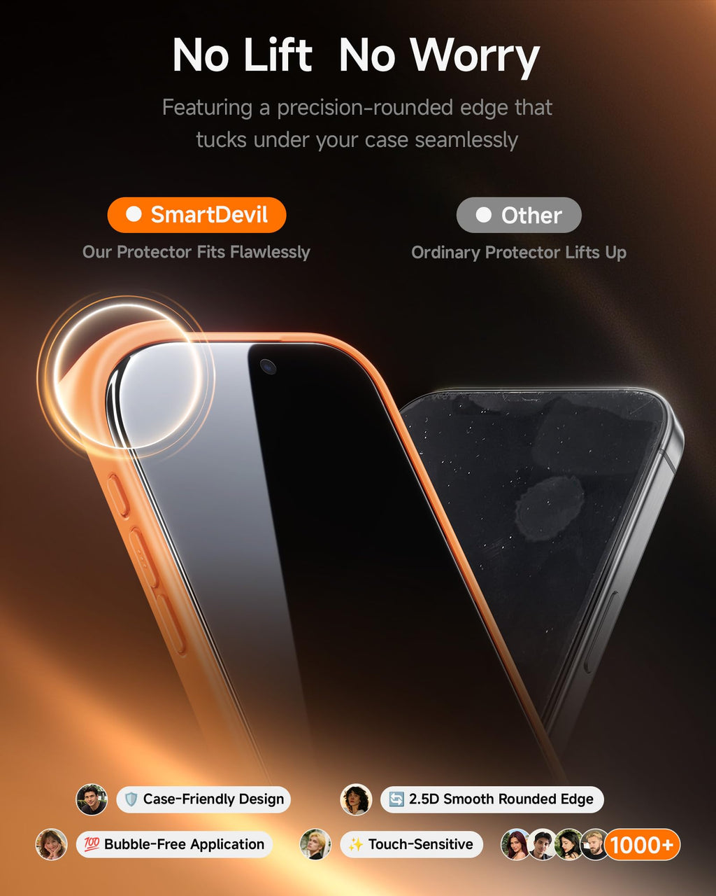 SMARTDEVIL 2 Pack for iPhone 15 Pro Max Screen Protector, 9H Hardness Military Grade Shatterproof, HD Clear Tempered Glass with Auto Dust-Elimination, Bubble Free, Easy Installation, Case Friendly
