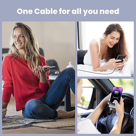 100W USB C Multi Charging Cable, USAMS 6.6FT 5-in-1 5A Fast Sync Charger Adapter Nylon Braided Type-C Cable for Laptop/Tablet/Phone and More