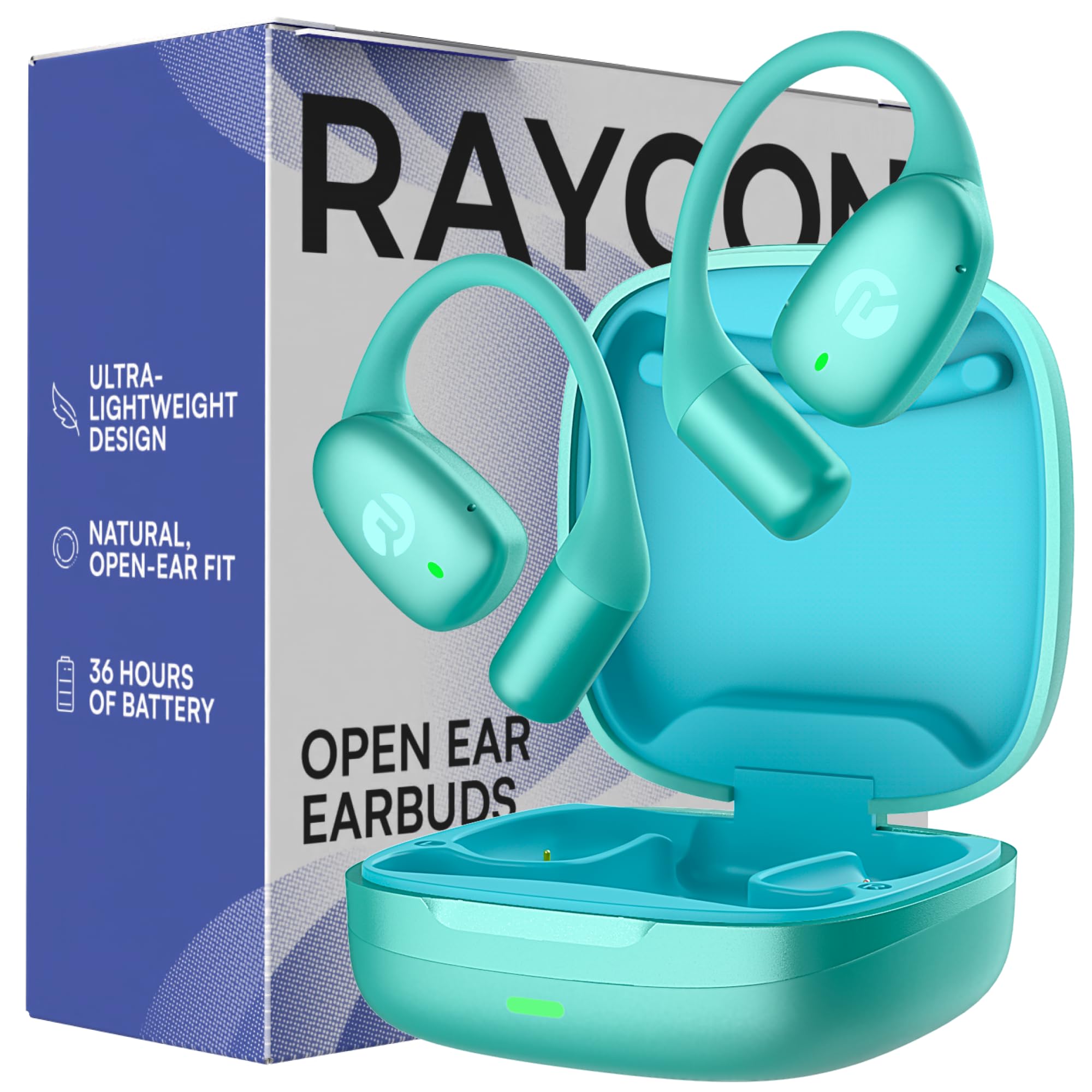 Raycon Essential Open Ear Earbuds – Open Ear Headphones, Earbuds Wireless Bluetooth, Sweat & Water-Resistant Earphones, Running Headphones with Ultra-Lightweight Design, 36 Hours Battery Life (Mint)