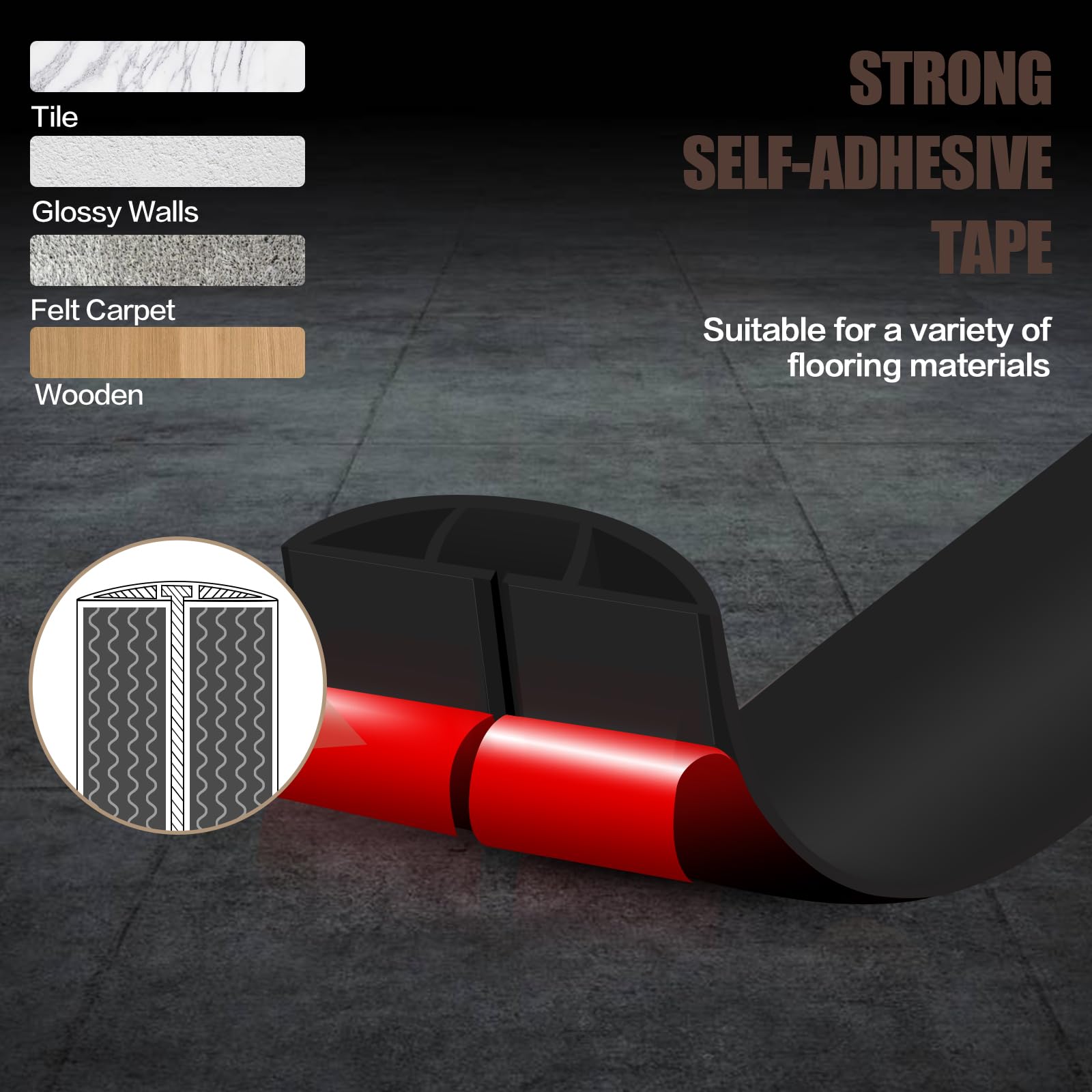 Floor Cord Cover Self Adhesive Cord Hider,3.3FT Cable Management, Extension Strip Protector for Wires, Prevent Cable Trips for Offices, Gyms, Exhibitions Cavity:0.3"(W) x 0.28"(H) Black