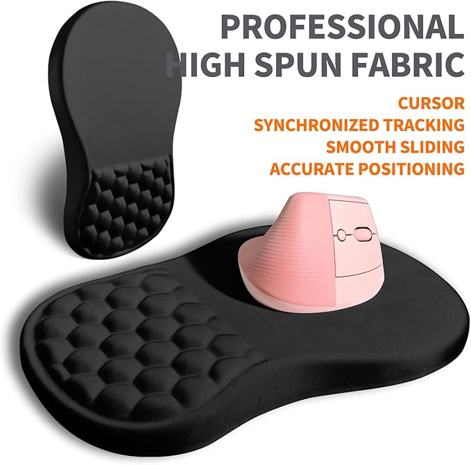 Ergonomic Joint Wrist Support Mouse Pad with Memory Foam Cushion Massage Bump, Carpal Tunnel Pain Relief Mousepad Slope Design for Wrist Rest, 11.8x7.9 in, Black