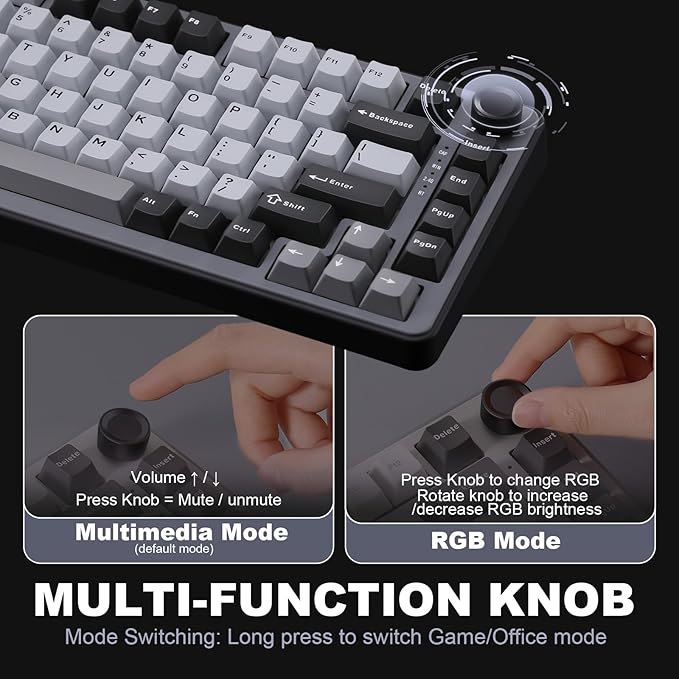 YUNZII B75 PRO 75% Wireless Mechanical Keyboard (Dark Grey,Cocoa V2)