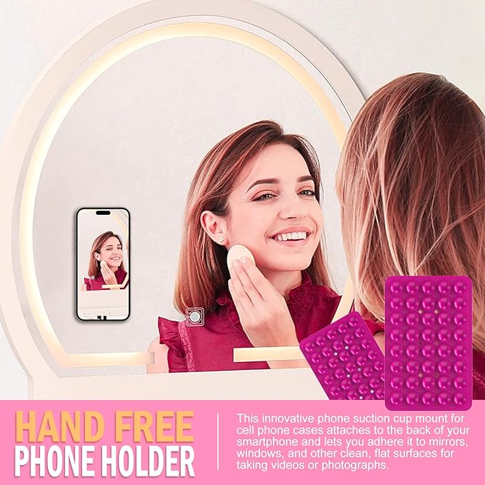 2PACK Silicone Double Sided Suction Phone Case Mount, Detachable Hands Free & Strong Grip Holder for Selfies & Videos, Compatible iPhone Android (Rose Red, 2Pack 40 Suction Cups)