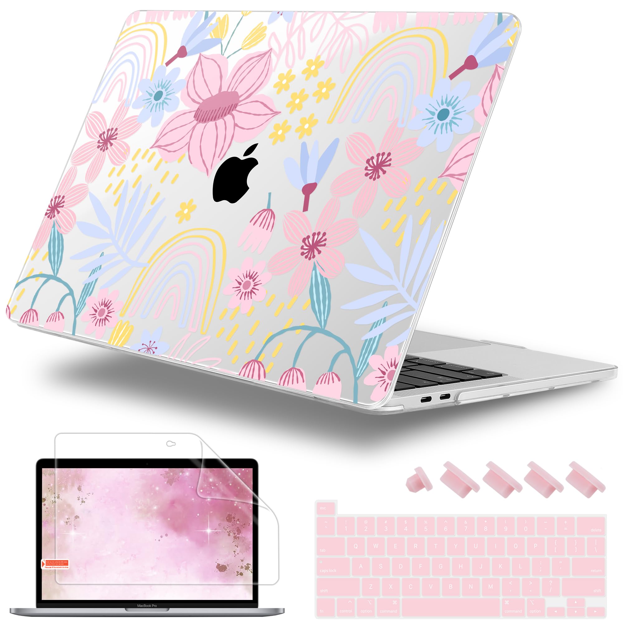 Lepeoac for MacBook Pro 16 inch Case 2019 2020 Release Model A2141, Plastic Hard Shell Cover with Keyboard Cover & Screen Protector for MacBook Pro 16 inch with Touch Bar & Touch ID, Florals