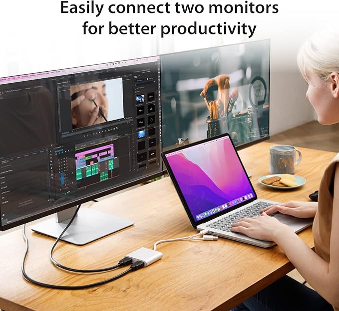 j5create USB-C to Dual HDMI Multi-Monitor Adapter with USB Type-A convertor | 4K + 2K | Compatible with Windows and Mac (JCA365)