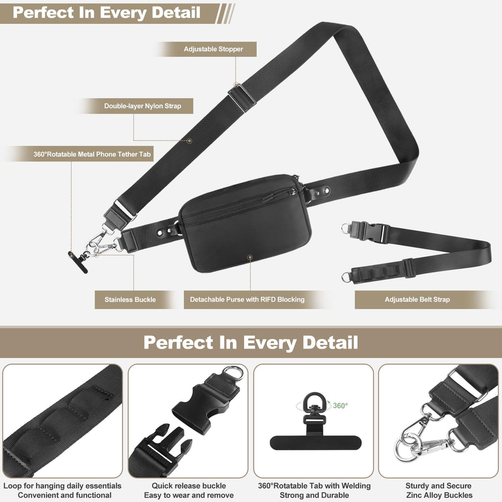 YFWE Phone Strap Crossbody, Clip and Go Strap for Phone with Wallet Crossbody, Adjustable Phone Lanyard Belt Strap with Detachable RFID Wristlet Wallet (XL)
