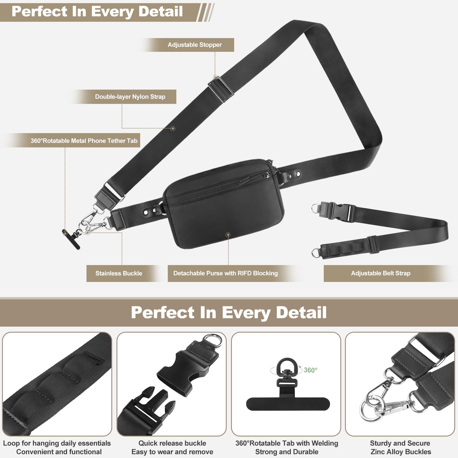 YFWE Phone Strap Crossbody, Clip and Go Strap for Phone with Wallet Crossbody, Adjustable Phone Lanyard Belt Strap with Detachable RFID Wristlet Wallet (XL)
