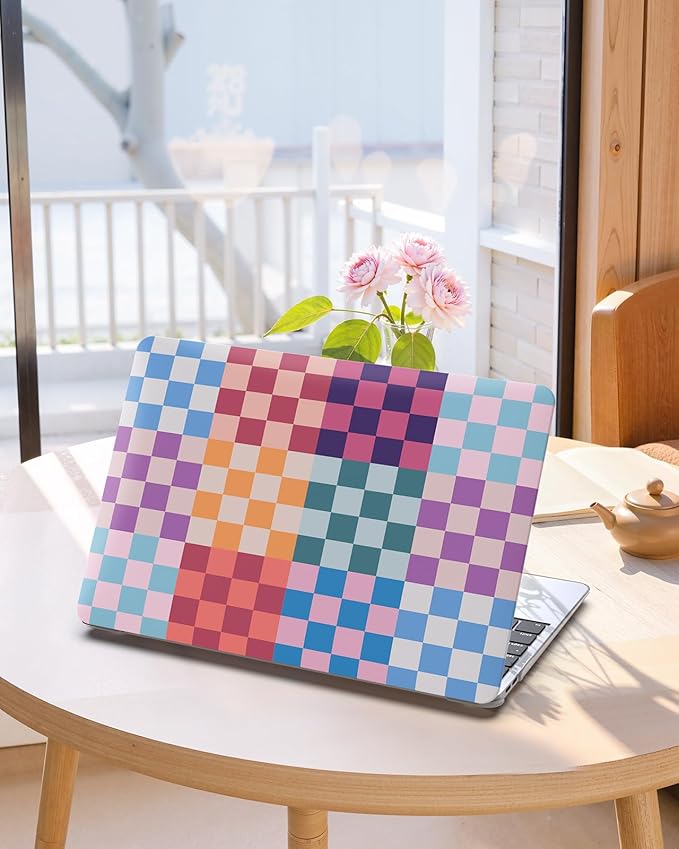 iCasso Compatible with MacBook Air 13 inch Case 2020-2018 Release M1 A2337 A2179 A1932, Colorful Checkerboard Protective Hard Shell Case +Keyboard Cover + Screen Protector-Dopamine Checkerboard