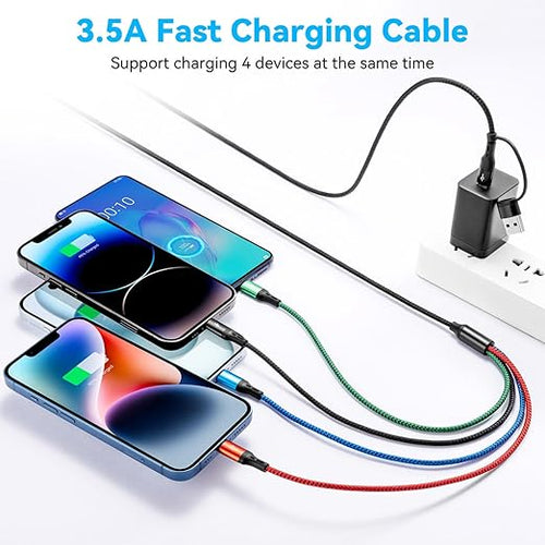 4 in 2 Multi Charging Cable 3.5A, 2Pack 6Ft Multiple fast Charging Cord USB A/C to Type C/Micro USB/Lightning Universal Braided USB C Charger Cable,Multi Chargers for Cell Phones,iPhone,Galaxy & More