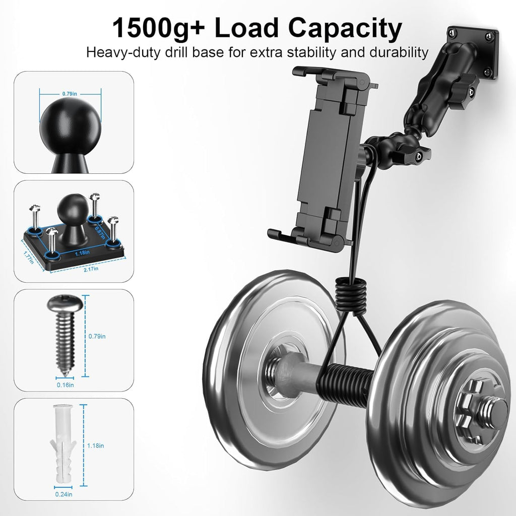 PLDHPRO Tablet Mount for Truck, Heavy Duty Drill Base Tablet Holder for Car Dashboard, Adjustable 2-Stage Stand Compatible with iPad, Galaxy Tab/Z Fold, 5.5-14.6'' Phone Tab for Wall, Vehicle, Boat