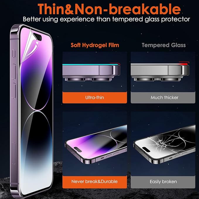 [3 Pack] Hydrogel Film Screen Protector for iPhone 14 Pro/iPhone 14 (6.1 inch), Soft TPU Transparent Protective Screen Protector Film (Not Tempered Glass)
