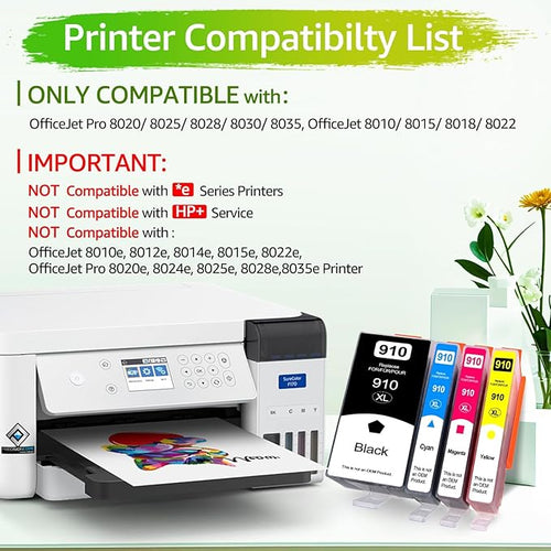 910XL Ink Cartridges, Compatible for HP 910XL Black & Color 4 Combo Pack