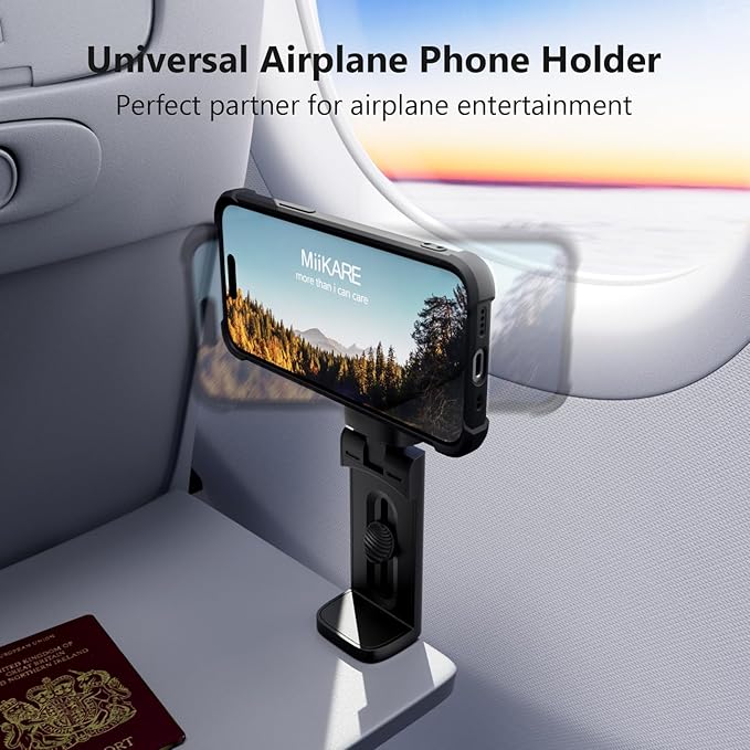 MiiKARE Travel Essentials Magnetic Airplane Phone Holder, Universal Handsfree Phone Mount for Flying with 360 Degree Rotation, Travel Must Haves Phone Stand for Desk, Tray Table, Pink