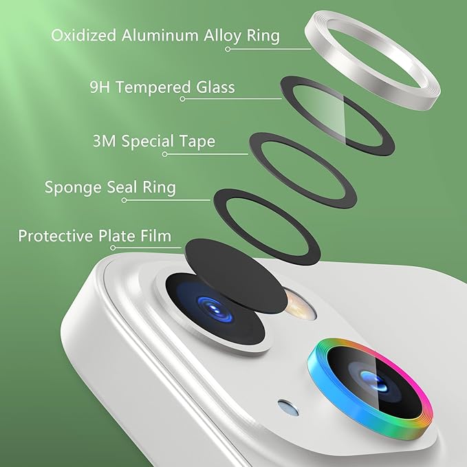 AGVEE 3+3 6 Pack for iPhone 14 6.1" / 14 Plus 6.7" Camera Lens Cover Protector, Metal Ring 9H Tempered HD Glass Camera Cover Protector Film, Silver