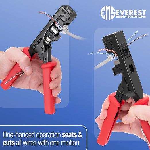 Everest easyJACK - 45° Angled Speed Termination Keystone Tool Set - with 20-Pack of RJ45 Cat6 Keystone Jacks in Black (Slim Profile Design) - Time Saver Network Punch Down Tool Cat6