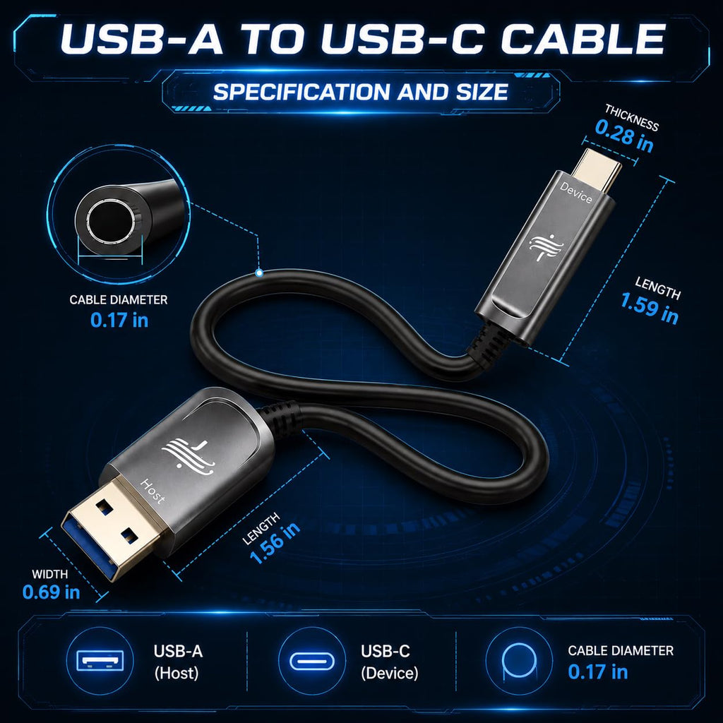 DWLCWY Fiber Optic USB A to USB C Cable 33ft, 10Gbps Active Optical Long-Distance USB-C Extension with SiliconLine Chip, EMI-Free for 4K Video Conferencing Rooms, Industrial Equipment,Data Center