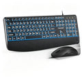 TECKNET Wired Keyboard and Mouse Combo, 7 Color Backlit Large Print Ergonomic Keyboard with Wrist Rest, Soft Typing, USB Plug & Play, Silent Keyboard Mouse Set for PC, Mac, Laptop, Blue