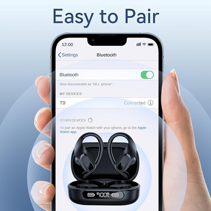 occiam Hybrid Active Noise Cancelling Ear Buds Wireless Earbuds Bluetooth Headphones 96Hrs Playback LED Display Over-Ear Waterproof Earphones with Earhooks Mics Clear Call for Sport/Running/Workout
