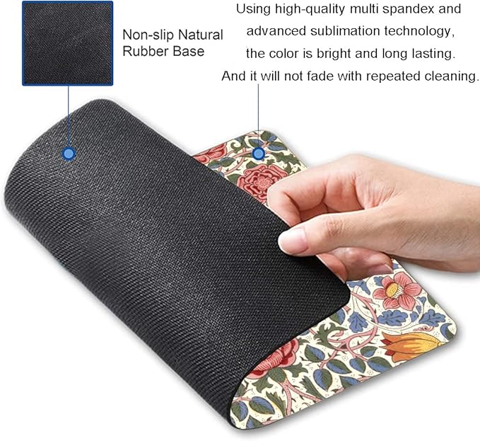 Mouse Pad, Floral Mouse Pad, Square Mouse Mat Waterproof Mousepad Non-Slip Rubber Base Mouse Pads for Office Laptop, William Morris Flowers