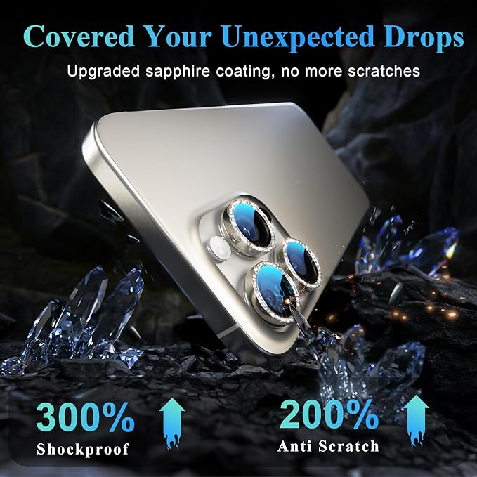 YWXTW Designed for iPhone 16 Pro/iPhone 16 Pro Max Camera Lens Protector Bling, [New Glitter Design] Individual Metal Tempered Glass Camera Cover Accessories Case Friendly (Natural Titanium)