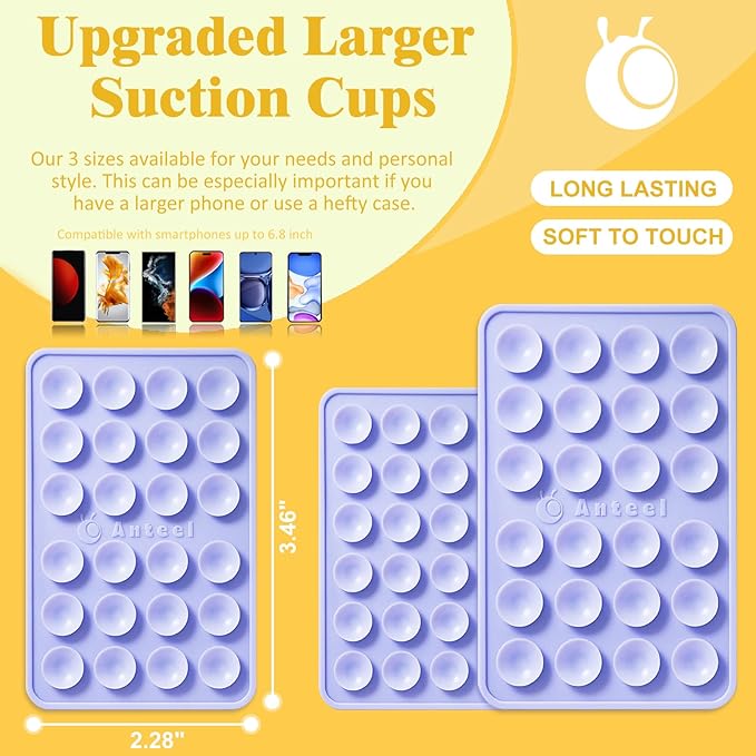 Anteel Medium-Sized Silicone Suction Phone Case Adhesive Mount, Enhanced Suction Power and Upgraded Thickened Sticky Phone Grip, Durable, Hands-Free Sticky Phone Holder, 2.28"x3.46" (Baby Blue)