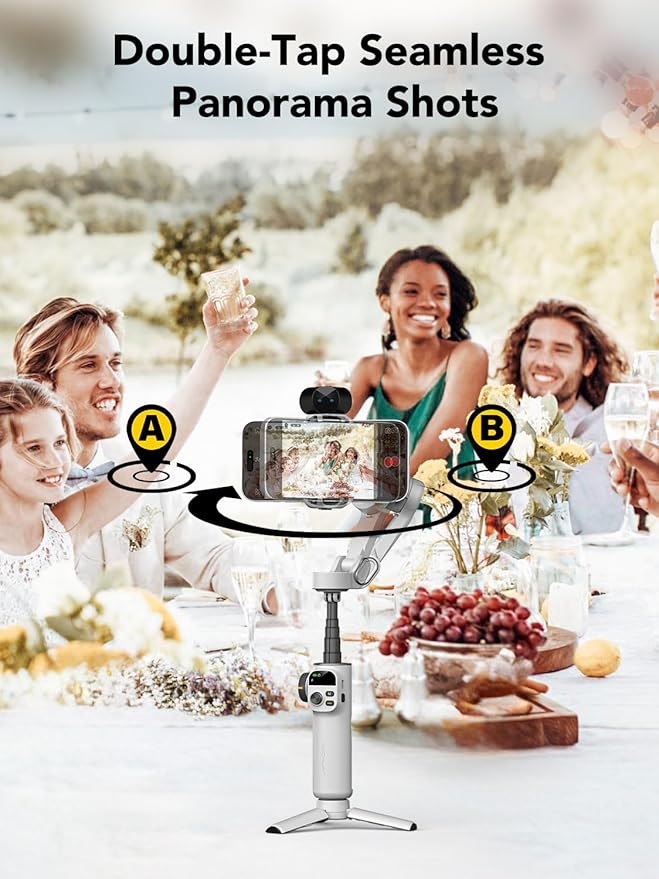 Gimbal Stabilizer for Smartphone,NO APP Tracking,20CM Extension Rod,Face & Object Tracking stabilizer for iPhone & Android,3-Axis OLED Gimbal for Video Recording-AOCHUAN Smart X2AI Black