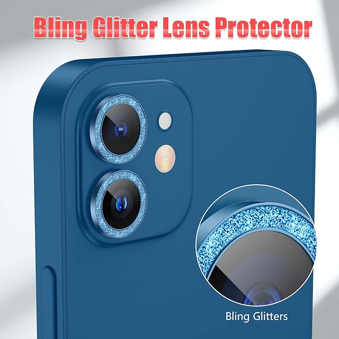 AGVEE 3+3 6 Pack for iPhone 12 Pro/12/12 Mini/11 Pro Max/11 Pro/11 - Bling Diamond & Glitter Metal Ring 9H Tempered HD Glass Camera Protector