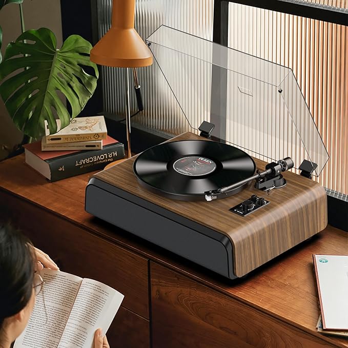 Record Player High-Fidelity Turntable with 2.1 Channel Sound System Built-in Subwoofer for Enhanced Bass, Vinyl Record Player with Magnetic Cartridge BT5.3 Playback RCA Out Aux in Belt-Drive 33/45RPM