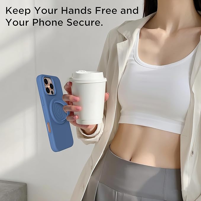 Magnetic Phone Ring Grip Holder, Silicone Finger Loop Grip, Compatible with MasSafe, Back of Phone for iPhone Pro Max/Plus/16/15/15/14/13/12 Series, Azure Blue