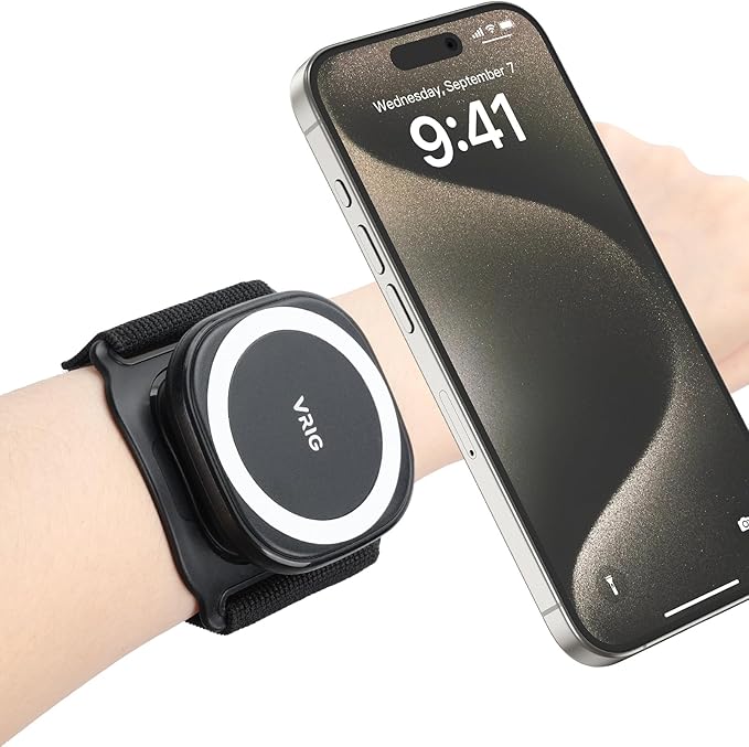 VRIG 360 Rotatable Magnetic Wristband Phone Holder, Armband Cell Phone Holder, Magnetic Phone Holder, Compatible with magsafe iPhone 16 15 14 13 12 Pro Max Plus Mini