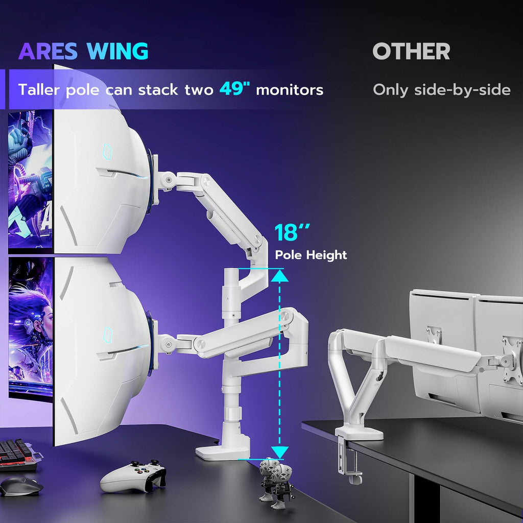 Dual Monitor Arm Desk Mount for 17-49 Inch Monitors, White