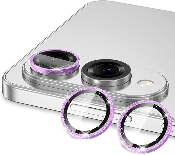 for Samsung Galaxy S25 Edge Camera Lens Protector, Individual Metal Ring Tempered Glass Lens Cover, [Strong Adsorption] Scratch Resistant Ultra-Thin HD Clear Lens Cover, 1 Set-Purple Sparkly