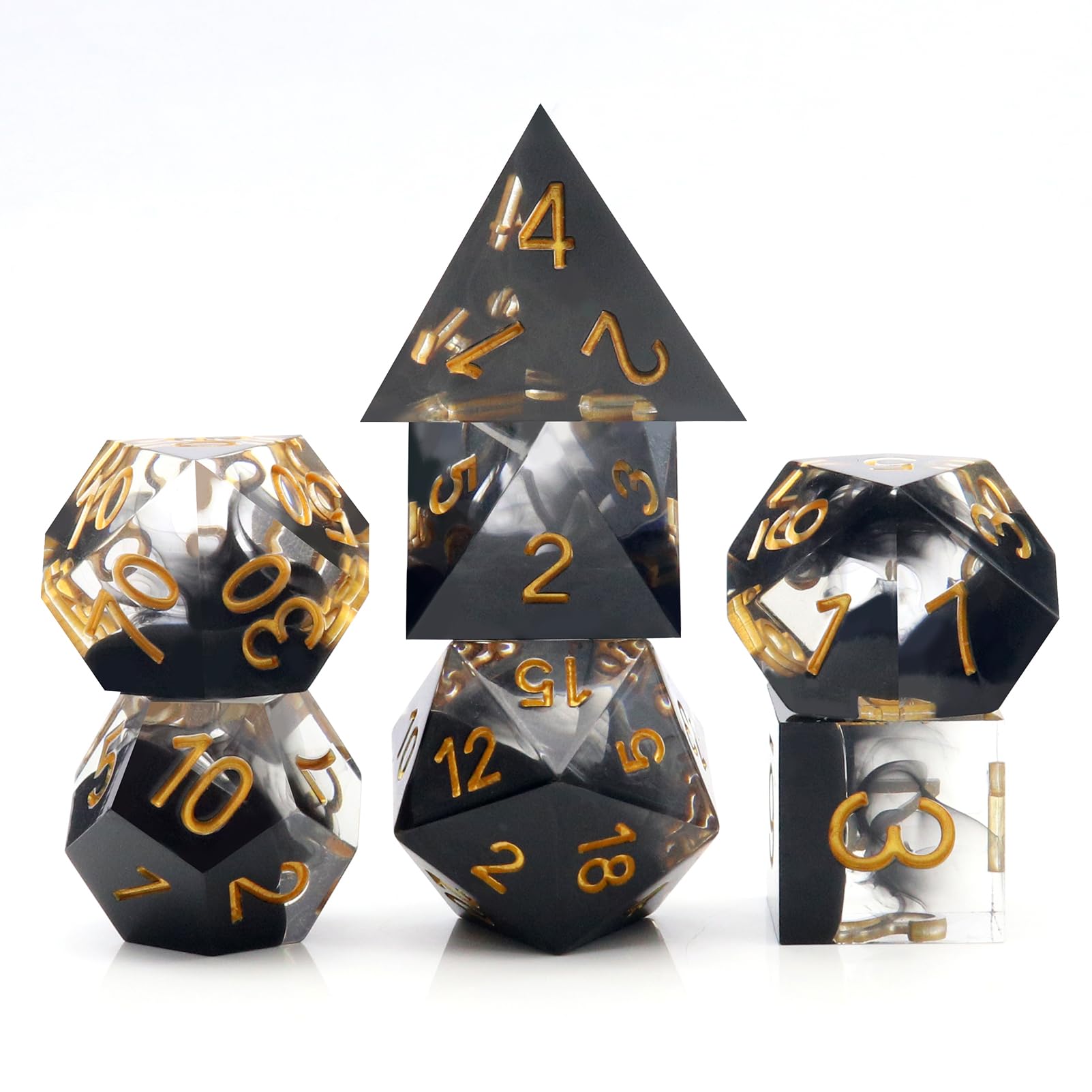 Haxtec Sharp Edge Dice Set DND Dice Set with Dice Case Handmade Black Swirls Resin D&D Dice Set for TTRPGs Compatible with Dungeons and Dragons Gifts-Dark Soul