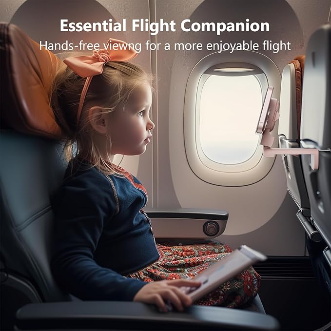 MiiKARE Travel Essentials Magnetic Airplane Phone Holder, Universal Handsfree Phone Mount for Flying with 360 Degree Rotation, Travel Must Haves Phone Stand for Desk, Tray Table, Black&Pink