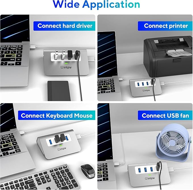 USB 3.0 Hub,Aluminum 4 Port USB Data Hub 3.0 Multi USB Port Expander Dongle USB Extension Multiport Adapter with 3.3ft Cable USB Splitter for Laptop, PC/Xbox/Flash Drive/Printer/Camera/Keyborad/Mouse