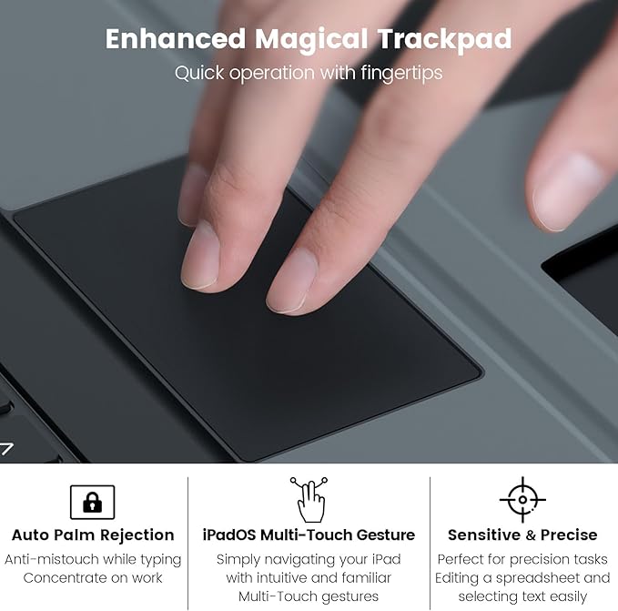 Nillkin iPad 9th Generation (10.2", 2021) Case with Detachable Keyboard, Magic Trackpad, 7-Colors Backlit, Portrait/Landscape Modes, Rugged Keyboard Case with Camera Cover for iPad 8th/7th Gen, Black