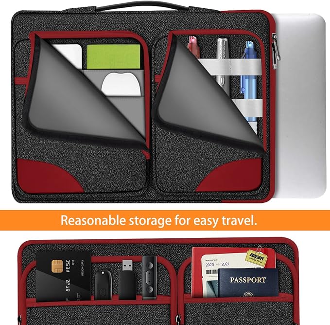 Hseok Laptop Case 15 15.6 16 inch Sleeve with Handle and Hidden Strap,Compatible with MacBook Pro 15.4 16, 360° Protective PC Briefcase with 4 Pockets for Laptop Accessory,Easy to Carrying,Red