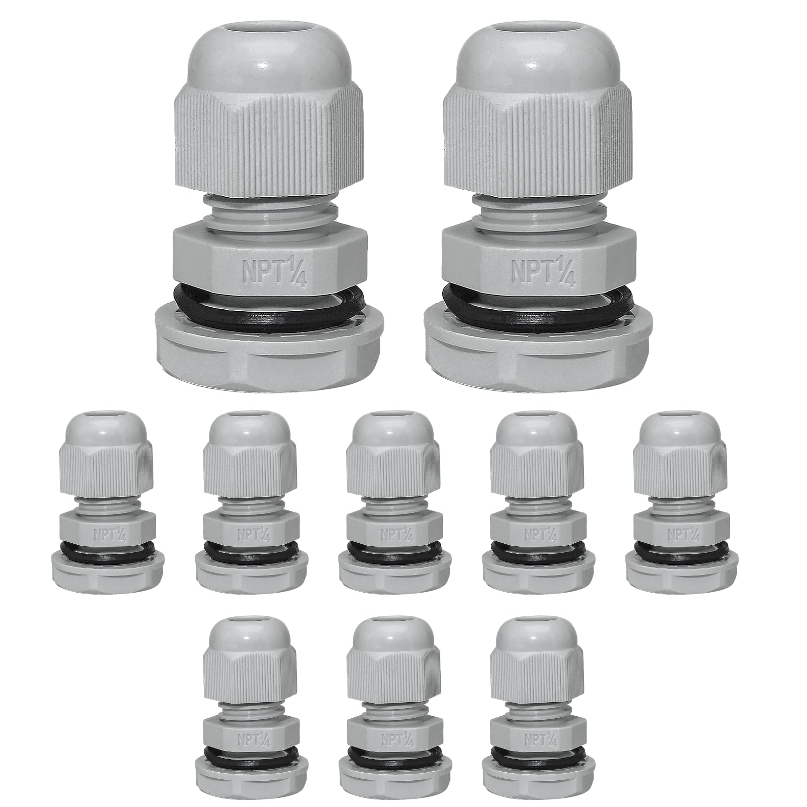 Bonsicoky 1/4" NPT Nylon Cable Glands, Grey, 10 Pcs