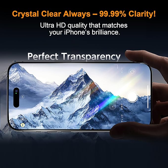 OneFish Glass Screen Protector for iphone 16 Pro, HD Clarity Tempered Glass Film with Installation Frame, 9H Glass Scratch Resistant, Easy Installation, 2Pack.