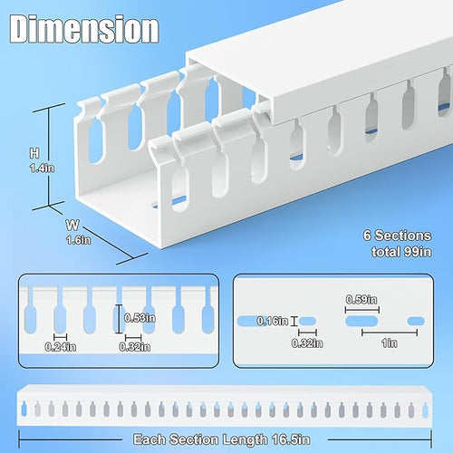 1.4"H x 1.6"W Cable Raceway, 99in Under Desk Wire Management Channel, White
