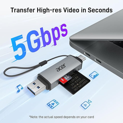 acer SD Card Reader USB C, Dual Slots USB Type C to Micro SD Card Adapter