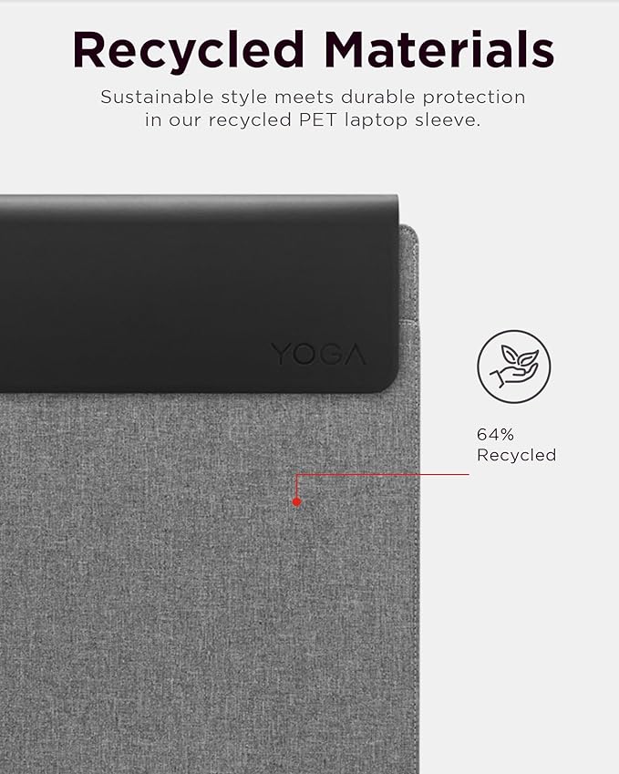 Lenovo Slim Laptop Sleeve 16 Inch Notebook/Tablet - Compatible with MacBook Air/Pro - Eco-Friendly Lightweight Case with Accessory Pocket & Magnetic Closure - Grey