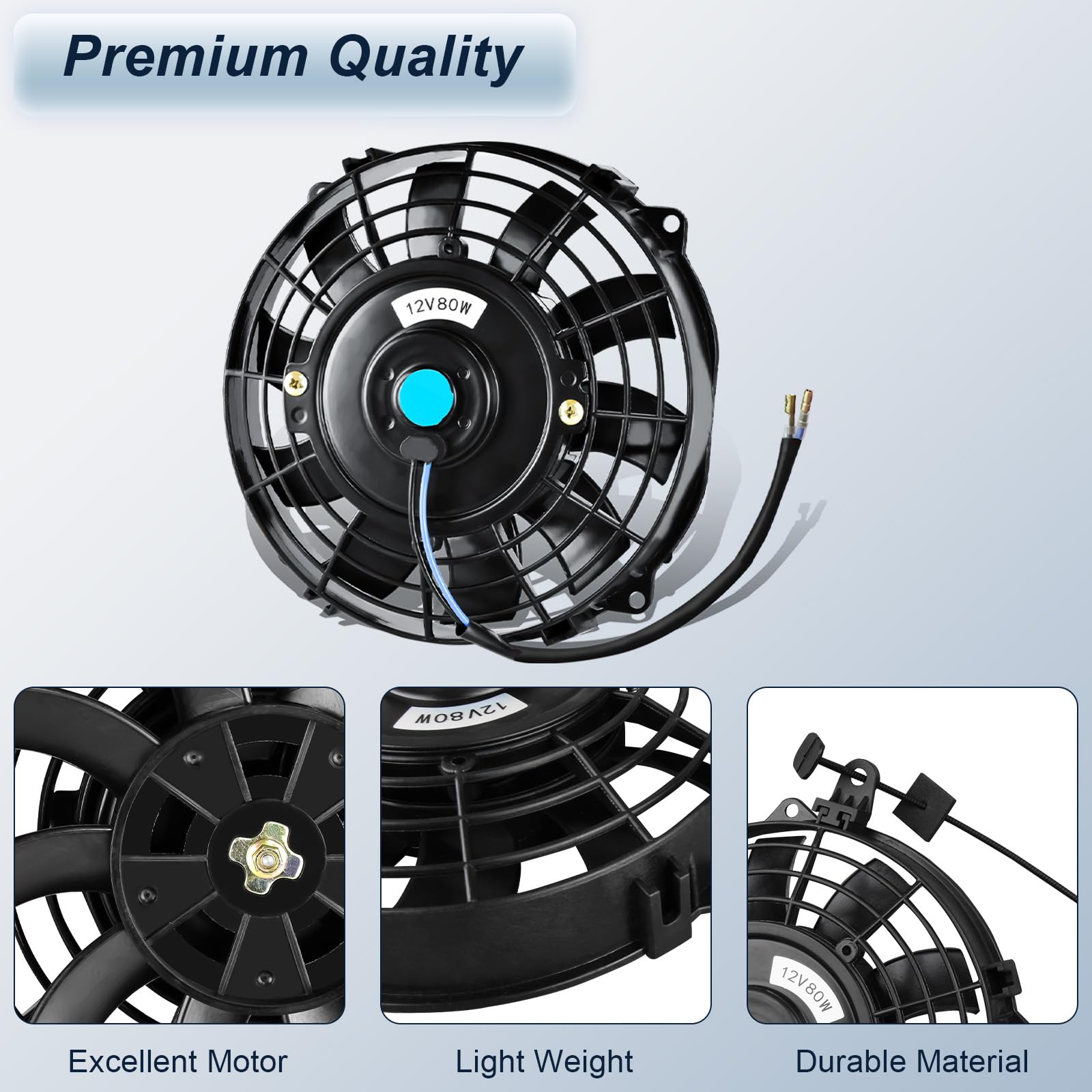 MuHize 2 Pack 7 Inch Slim Radiator Fan 12V 80W 800 CFM Cooling Fan w/Mount